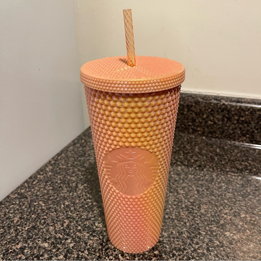 Starbucks Matte Peach Diamond Studded 24 oz Spring 2024 Collection Tumbler NWT